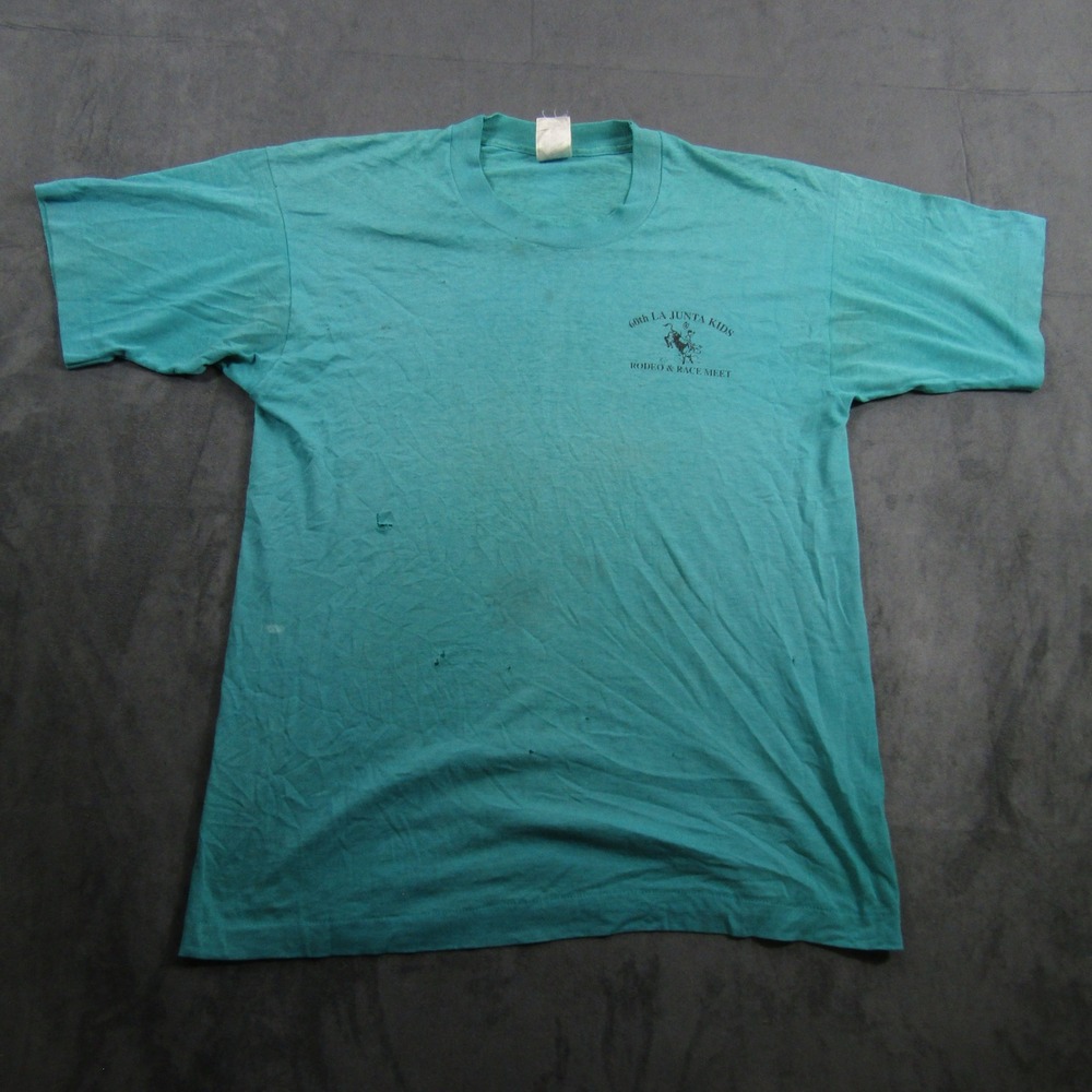 Fruit of the Loom T-Shirt Mens L Teal 60th La Junta Kids Rodeo Single Stitch